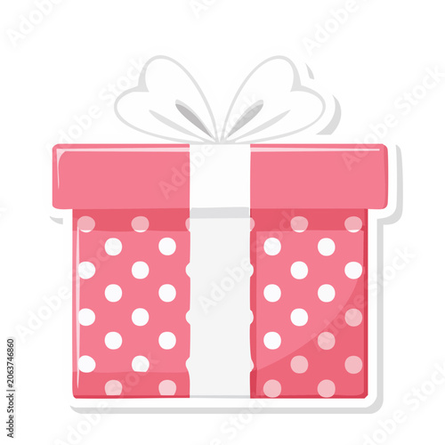 Pink polka dot gift box with bow icon