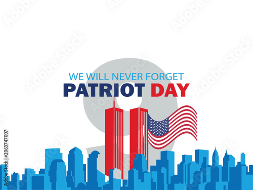 Patriot day graphic with city skyline and american flag