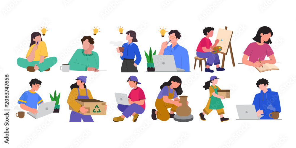 Fototapeta premium Handrawn People Work Illustration