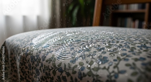 Raindrops create ripples on a patterned surface