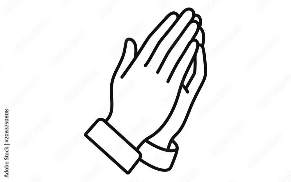 Obraz premium A line drawing of two hands clasped together in prayer or greeting isolated on white background