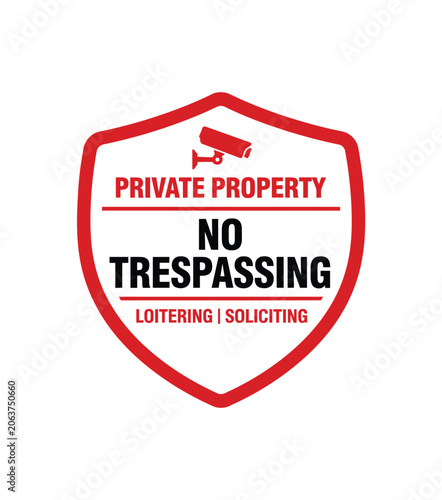 фотографія Private property sign with security camera vector illustration on white