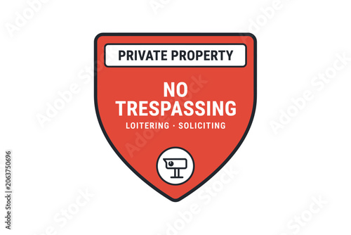 Obraz na plátne No Trespassing Sign With Security Camera Red And White Vector Illustration