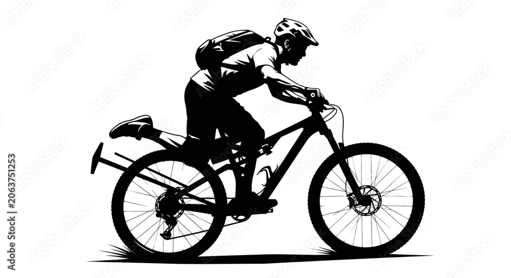 Fototapeta premium Man Riding Mountain Bike Fast.