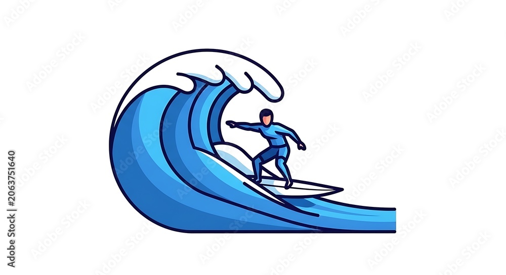 Fototapeta premium Blue ocean wave curling with surfer riding crest.