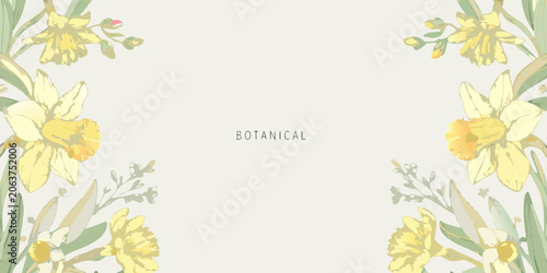 Картината върху платно Floral ornament with daffodils and green leaves illustrated vector design