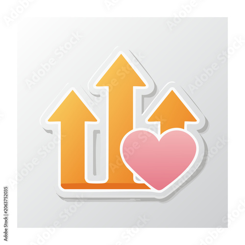 Growth chart with heart and up arrows icon