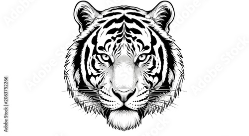 Fotografie Tiger Face Closeup Black White.