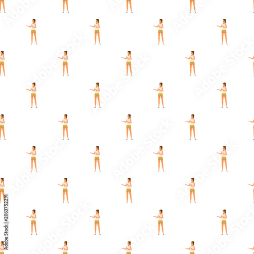 Foto Repeated cartoon woman pointing to the side creating a seamless pattern