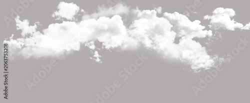 Detailed cumulus cloud strip cutout for sky design and photo editing overlay. Fluffy white atmospheric cloud group isolated for matte painting and composition
