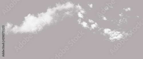 Curved wispy white cloud dynamic splash shape isolated cutout. Windy natural white cloud trail graphic element overlay