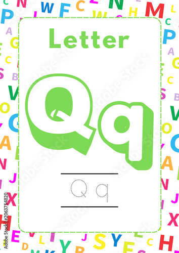 Colorful Alphabet Educational Poster for Preschool Children Featuring Letter Q for Learning and Tracing