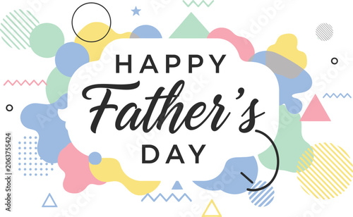 Happy Fathers Day greeting card featuring a modern abstract design with colorful geometric shapes ideal for banners social media and holiday celebrations