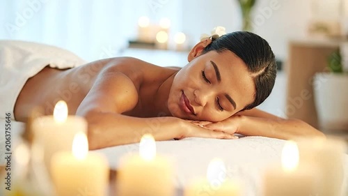 A peaceful woman relaxing during a professional spa treatment session
