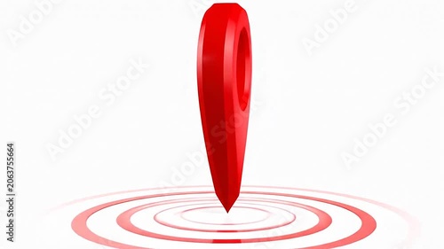 A bright red three dimensional location pin on white background