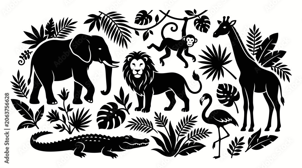 Obraz premium Vibrant multicolored animal silhouettes pattern background.