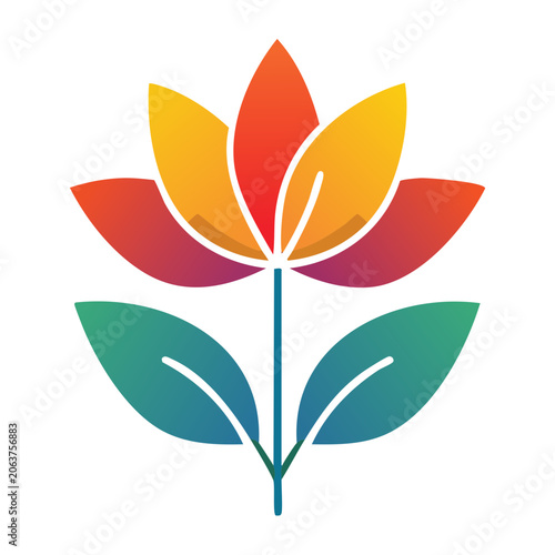 Colorful lotus flower icon with leaves