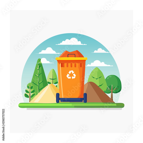 Flat design illustration of a house with trees and sun
