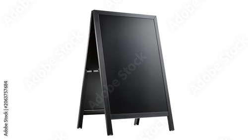 Obraz na płótnie Black A-frame chalkboard sign with dark metal frame, isolated on transparent bac