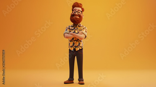 Funny cartoon man's face vector illustration with stylized hair and statue-like design