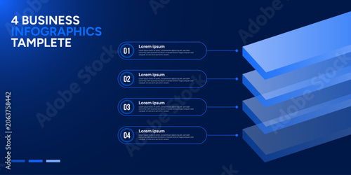 Modern 4 Step Isometric Rectangle Layer Stack Business Infographic Presentation Template