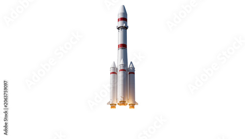 Bild auf Leinwand Tall white and red striped rocket ship with booster rockets, isolated on transpa