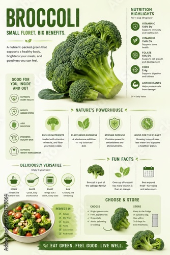 Broccoli nutrition fact sheet with benefits, fun facts, and recipes