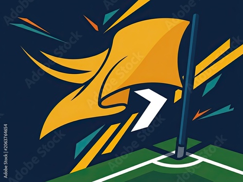 Flag waving on sports field corner.