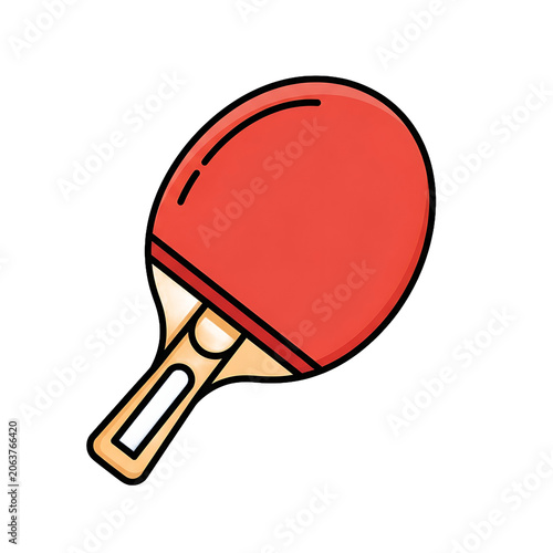 Red Table Tennis Racket Isolated On White Background With Cartoon Style Illustration And Bold Outline