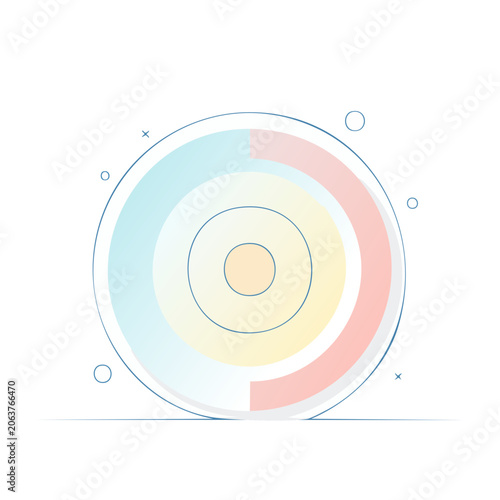 Flat design concentric circles in blue red yellow