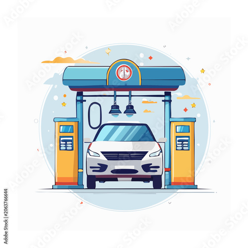 Flat design vector bus with clock and windows