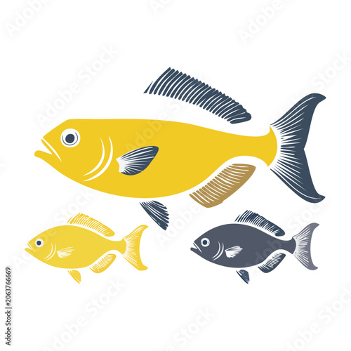 Flat design vector of yellow and blue fish swimming