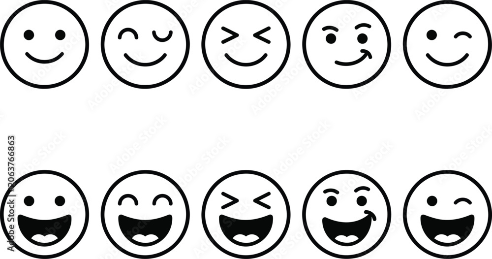 Fototapeta premium Set of simple line art emoticons with various facial expressions