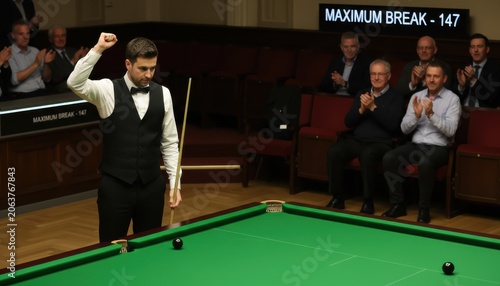 Snooker player prepares to pot final black ball in tense championship moment
