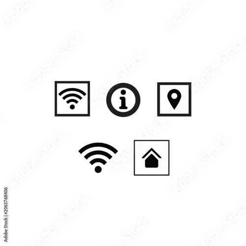 Essential UI Icons Set WiFi Information Location Pin and Home Symbols Vector Collection