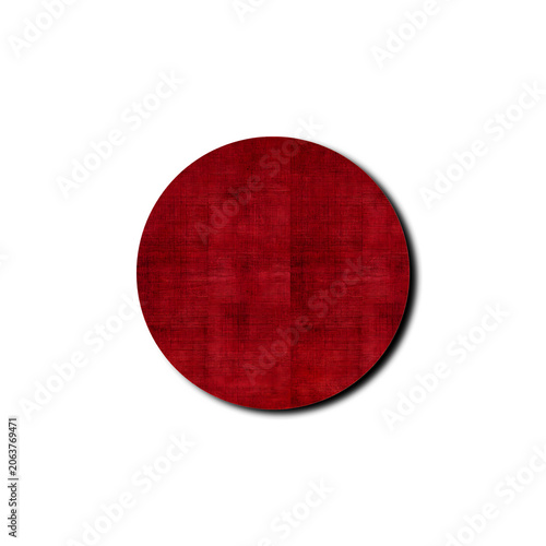 Red linen fabric texture circle isolated on transparent background with soft drop shadow
