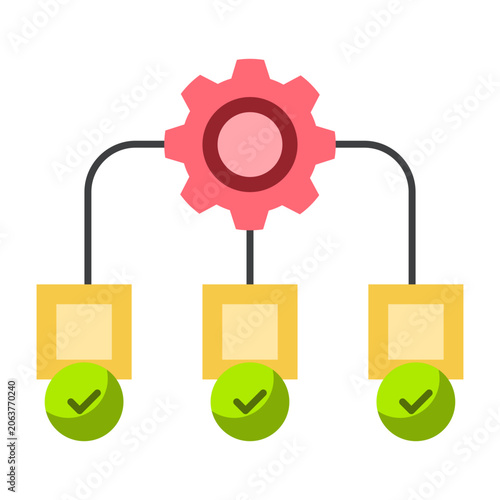 Business workflow flat illustration with process chart and gear management