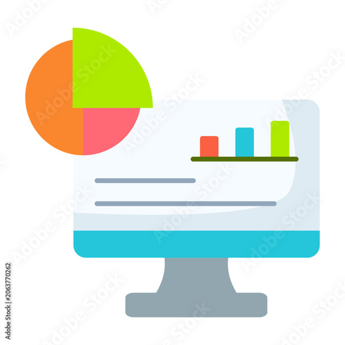 Work dashboard flat illustration with analytics chart and monitor for business insights