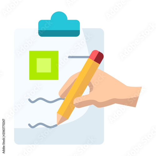 Note taking flat illustration with clipboard and pencil for work organization