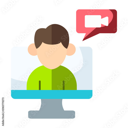Online meeting flat illustration with video conference and chat communication