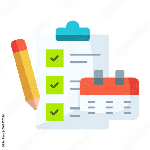 Project planning flat illustration with checklist calendar and pencil for business scheduling