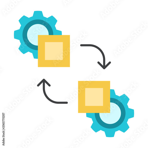 Workflow automation flat illustration with gears and process flow for business operations