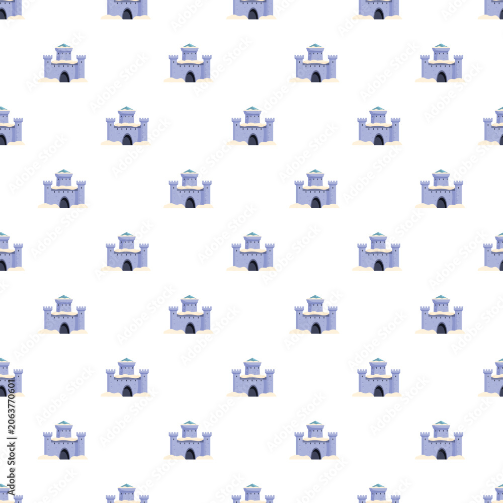Naklejka premium Repeated blue sandcastles forming a playful and whimsical seamless pattern