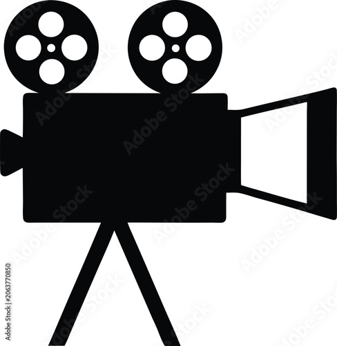 Fotografie Film camera, movie camera, video camera, black icon, film reel
