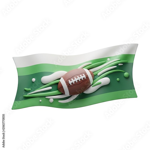 3D Rendered American Football Ball with Green and White Stripes.