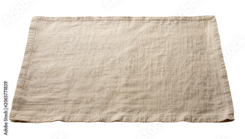 Foto Natural beige linen placemat with frayed edges, isolated on transparent backgrou