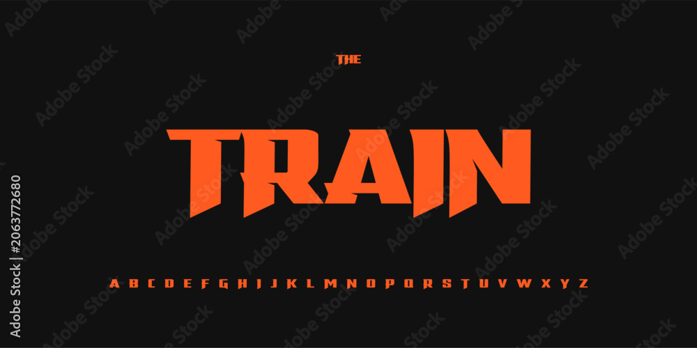 Fototapeta premium Power Text Strength Gym Font, Powerful Typeface for Fit Branding, modern sport logo Motivated Phrases, Tee Lettering, Impactful headline, Athletic Typography, Bold Sharp Alphabet. Vector typeset