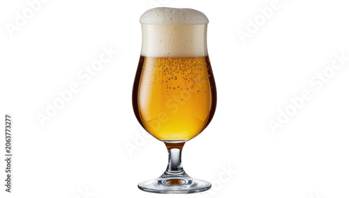 Fotografie Golden lager beer with frothy head in tulip glass, isolated on transparent backg