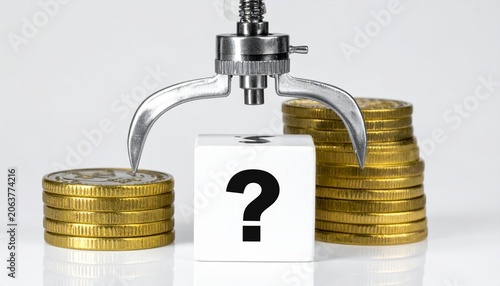 Question Mark with Coin Stacks and Clamp