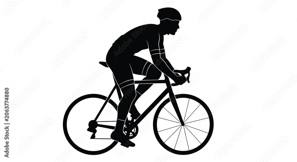 Naklejka premium Cyclist On Bicycle Silhouette Against White Background